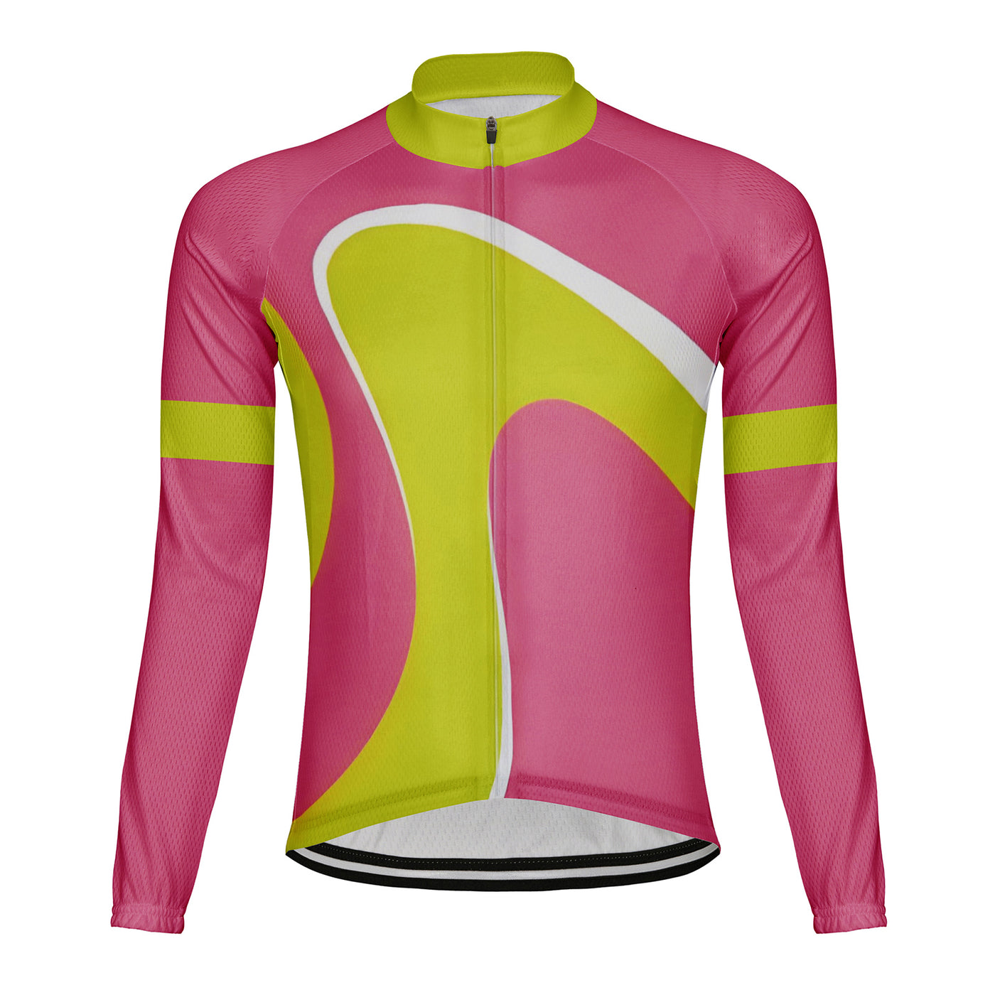 Customized Pink Green Curve Men's Winter Thermal Fleece Cycling Jersey Long Sleeve