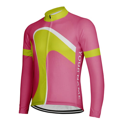 Customized Pink Green Curve Men's Winter Thermal Fleece Cycling Jersey Long Sleeve