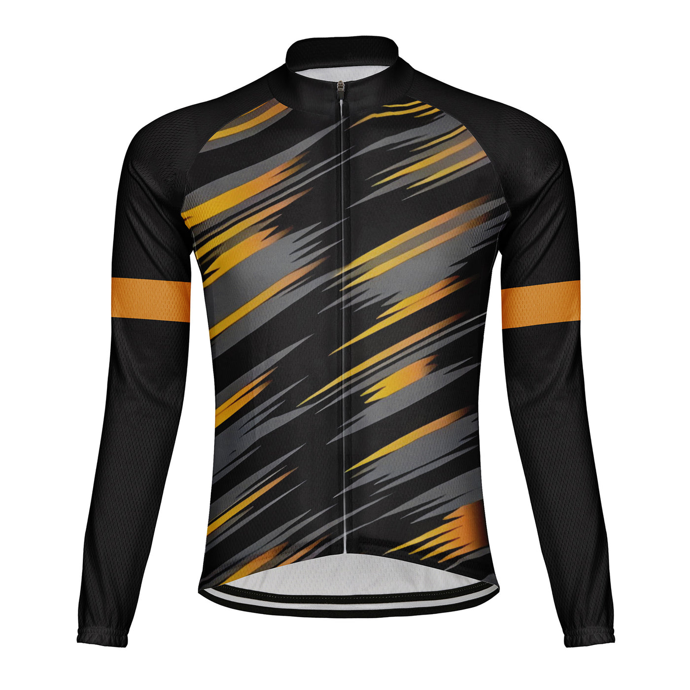 Customized Black Orange, And Gray Lines Men's Cycling Jersey Long Sleeve