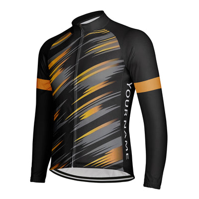 Customized Black Orange, And Gray Lines Men's Cycling Jersey Long Sleeve