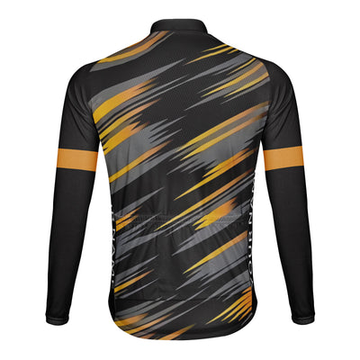 Customized Black Orange, And Gray Lines Men's Cycling Jersey Long Sleeve