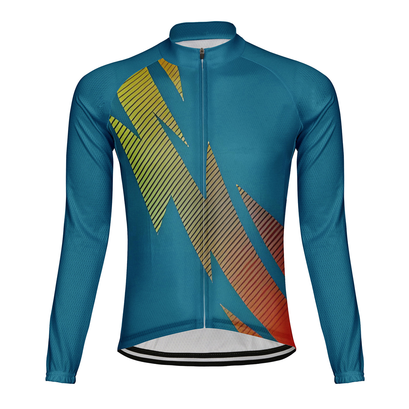 Customized Black, Yellow, Orange, And Gray Lines Men's Winter Thermal Fleece Cycling Jersey Long Sleeve