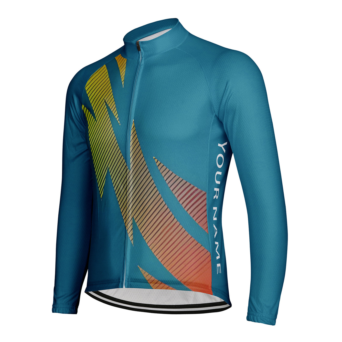 Customized Black, Yellow, Orange, And Gray Lines Men's Winter Thermal Fleece Cycling Jersey Long Sleeve
