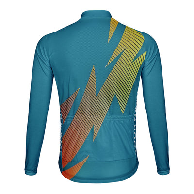 Customized Black, Yellow, Orange, And Gray Lines Men's Cycling Jersey Long Sleeve