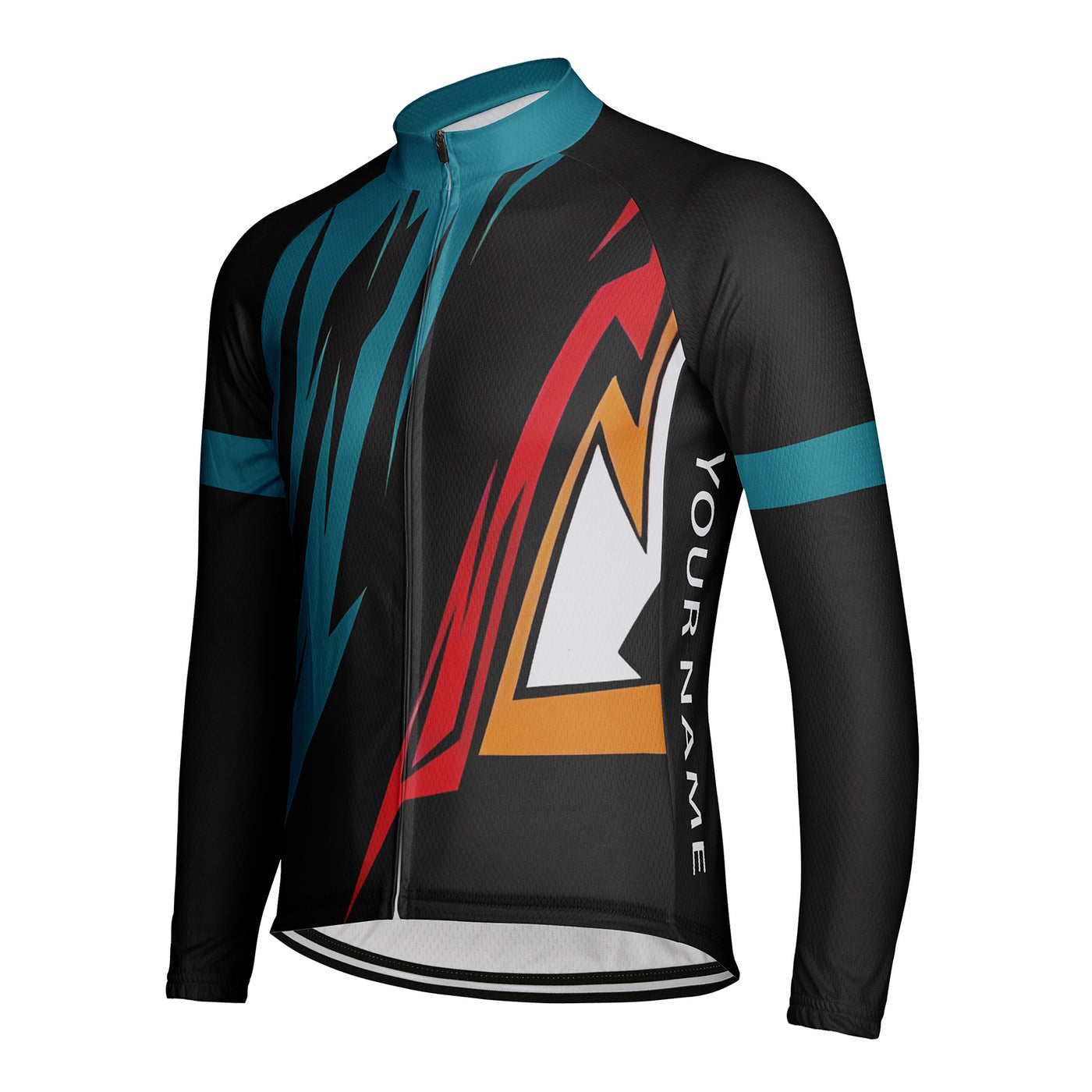 Customized Green Black Red Geometry Men's Cycling Jersey Long Sleeve