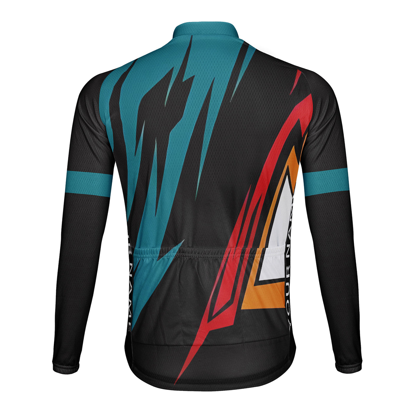 Customized Green Black Red Geometry Men's Winter Thermal Fleece Cycling Jersey Long Sleeve