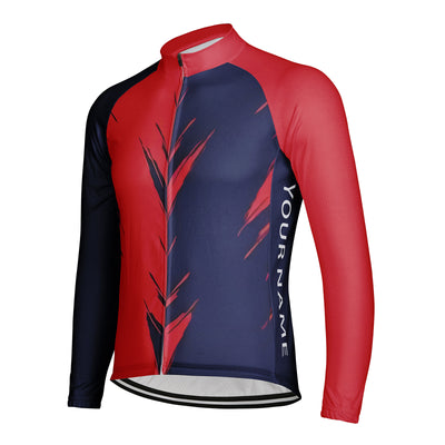 Customized Red Blue Men's Winter Thermal Fleece Cycling Jersey Long Sleeve