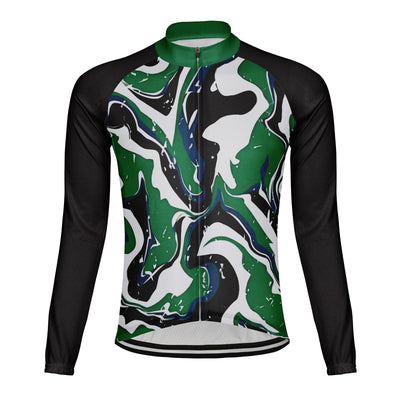 Customized Water Wave Diagram Men's Winter Thermal Fleece Cycling Jersey Long Sleeve