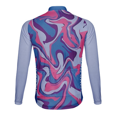 Customized Water Wave Diagram Men's Winter Thermal Fleece Cycling Jersey Long Sleeve