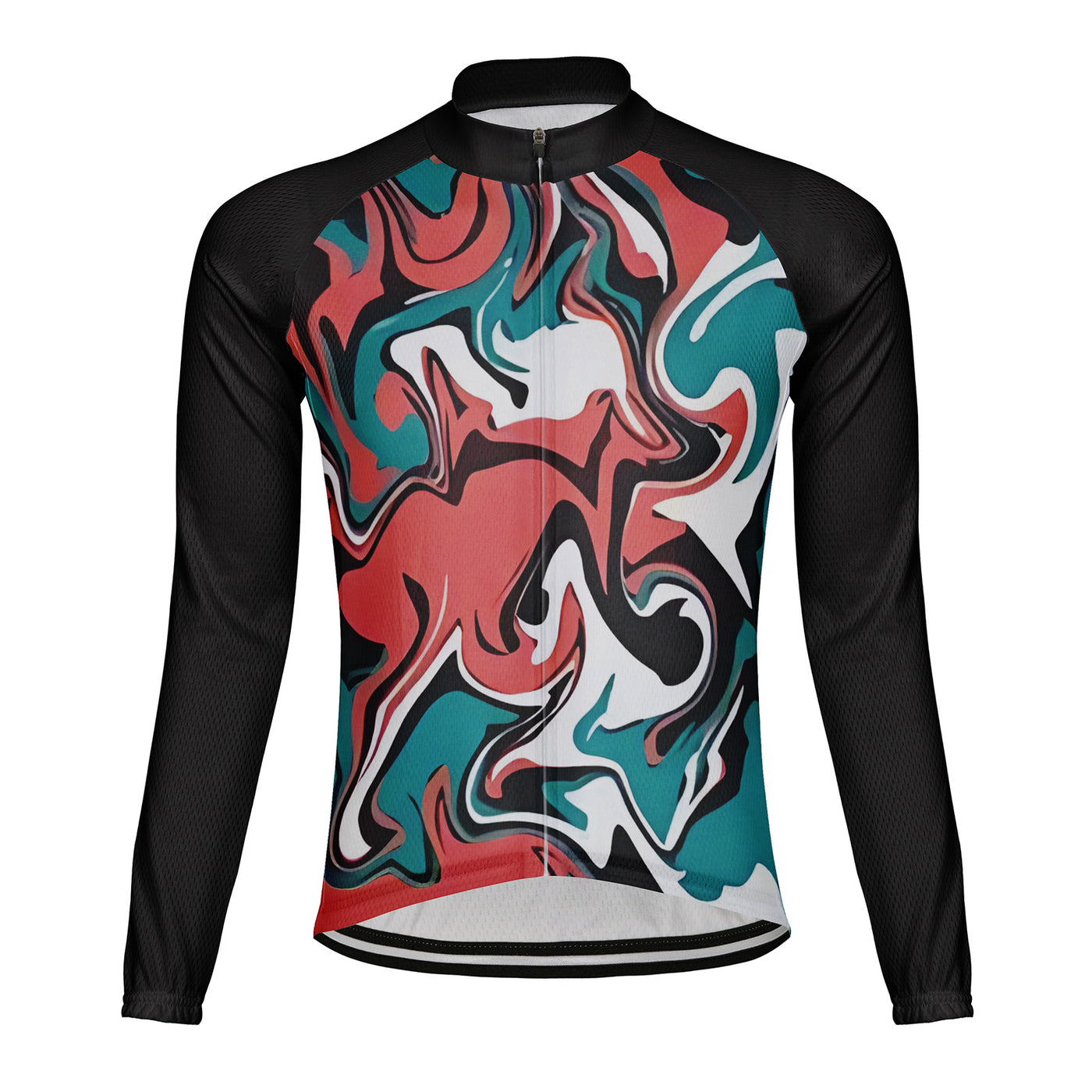 Customized Water Wave Diagram Men's Winter Thermal Fleece Cycling Jersey Long Sleeve