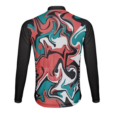Customized Water Wave Diagram Men's Winter Thermal Fleece Cycling Jersey Long Sleeve