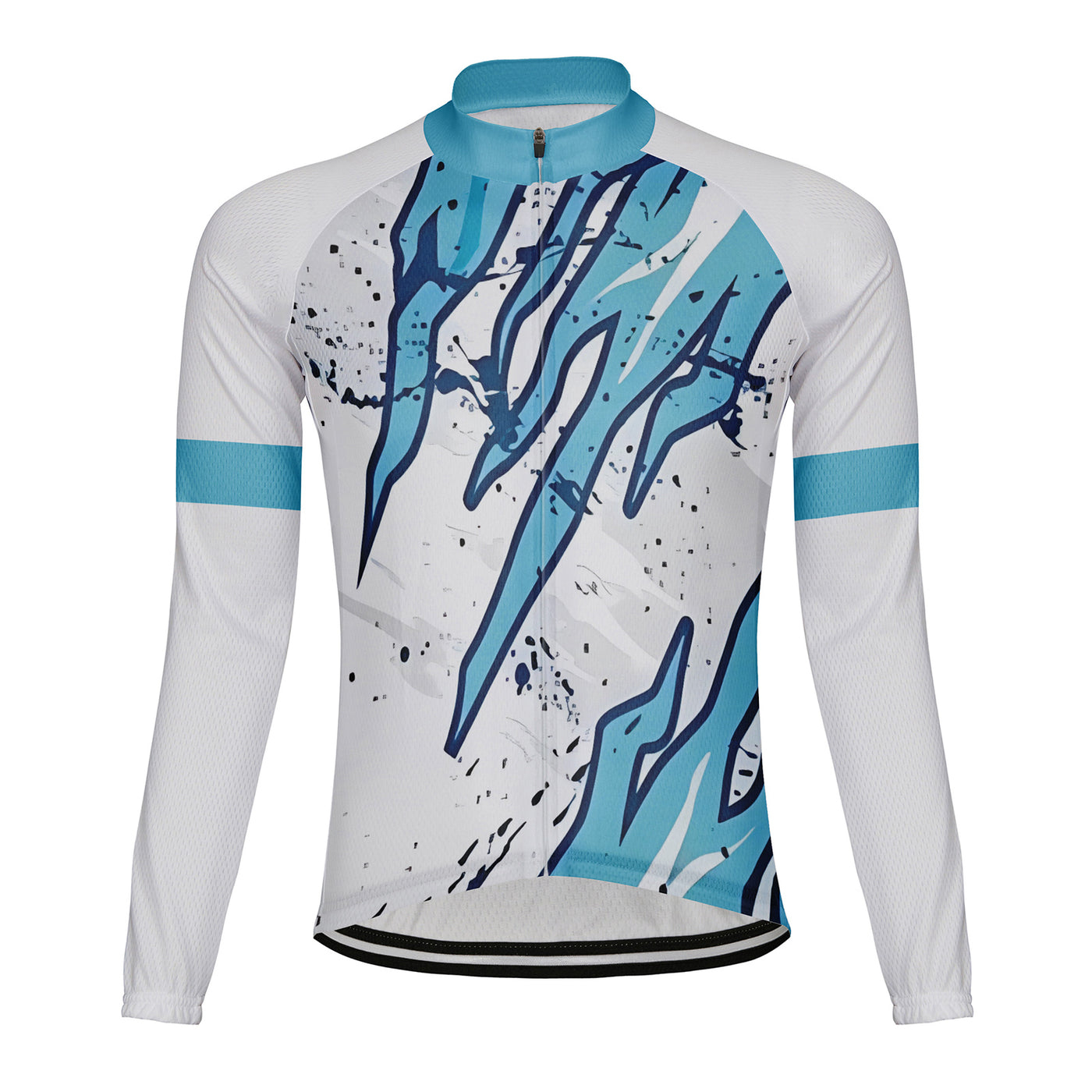 Customized Abstract Blue Stripe Men's Winter Thermal Fleece Cycling Jersey Long Sleeve