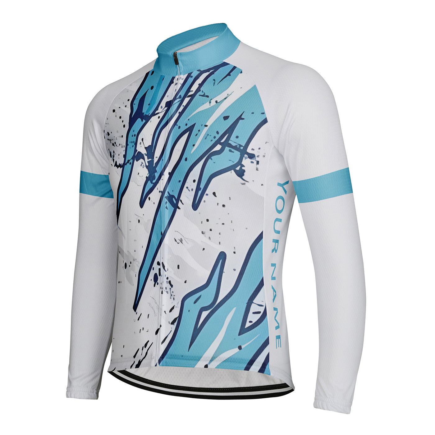 Customized Abstract Blue Stripe Men's Cycling Jersey Long Sleeve