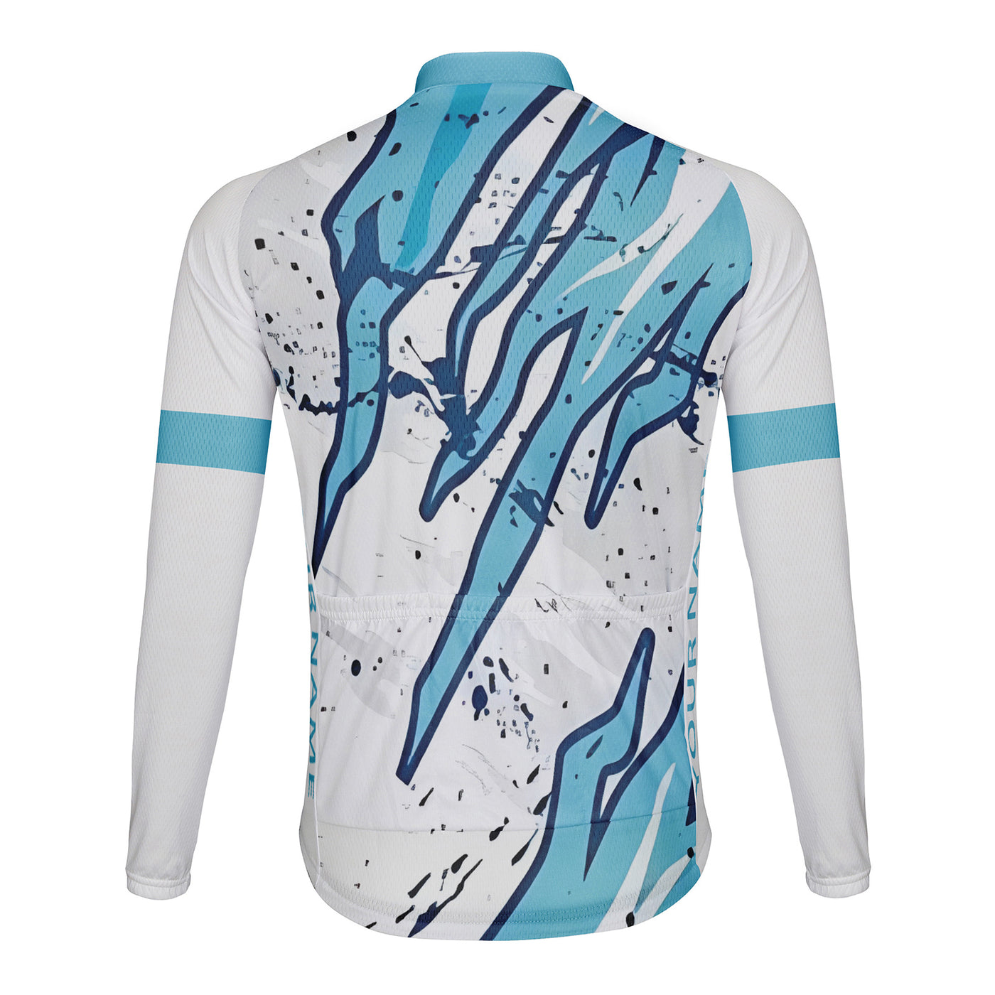 Customized Abstract Blue Stripe Men's Winter Thermal Fleece Cycling Jersey Long Sleeve