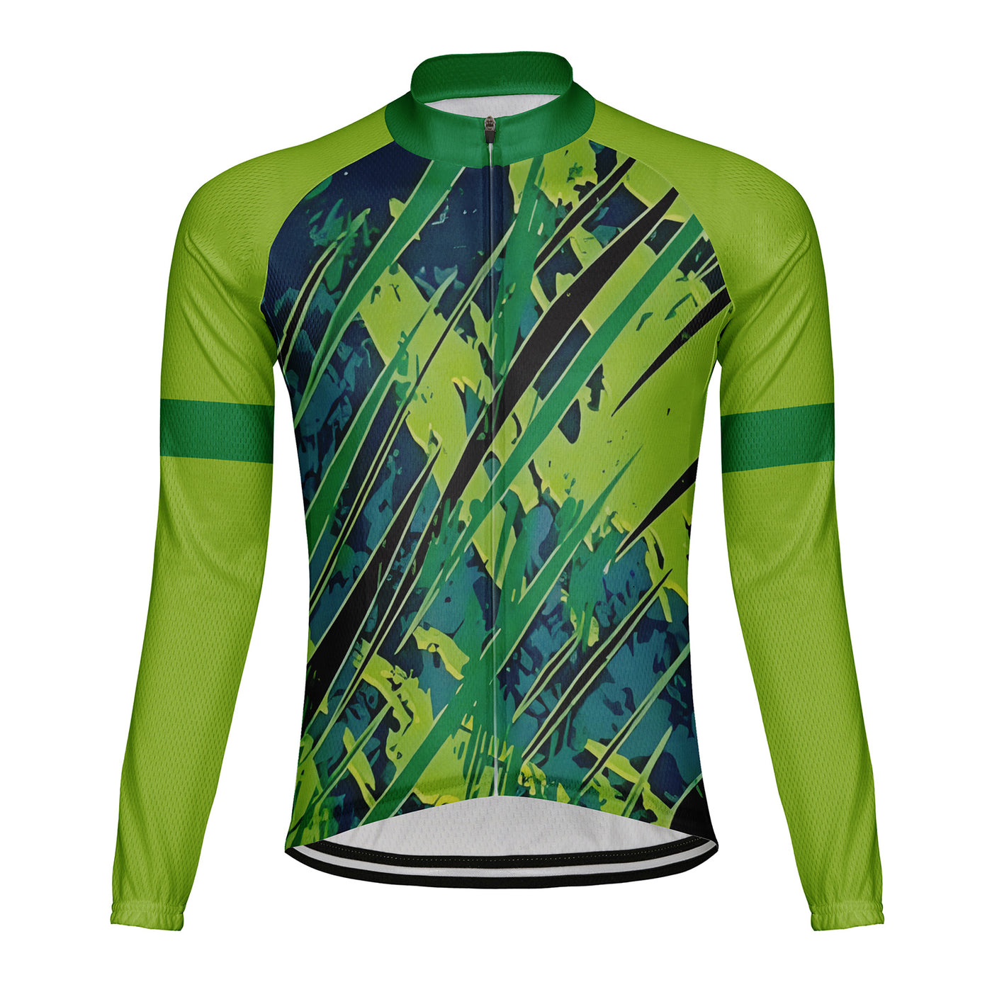 Customized Green Stereoscopic Diagram Men's Winter Thermal Fleece Cycling Jersey Long Sleeve