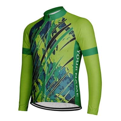 Customized Green Stereoscopic Diagram Men's Winter Thermal Fleece Cycling Jersey Long Sleeve