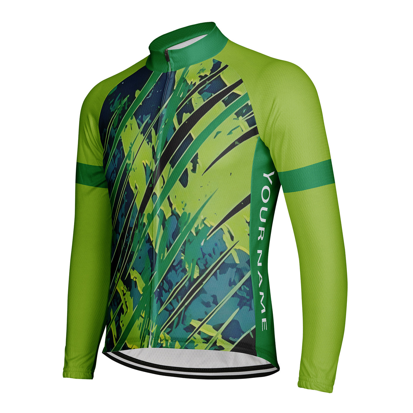 Customized Green Stereoscopic Diagram Men's Cycling Jersey Long Sleeve