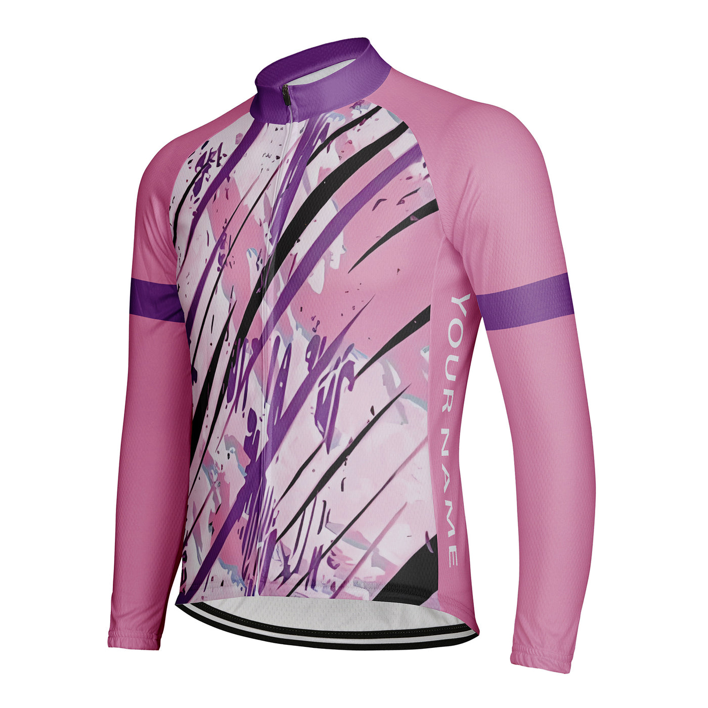 Customized Pink Graffiti Men's Winter Thermal Fleece Cycling Jersey Long Sleeve