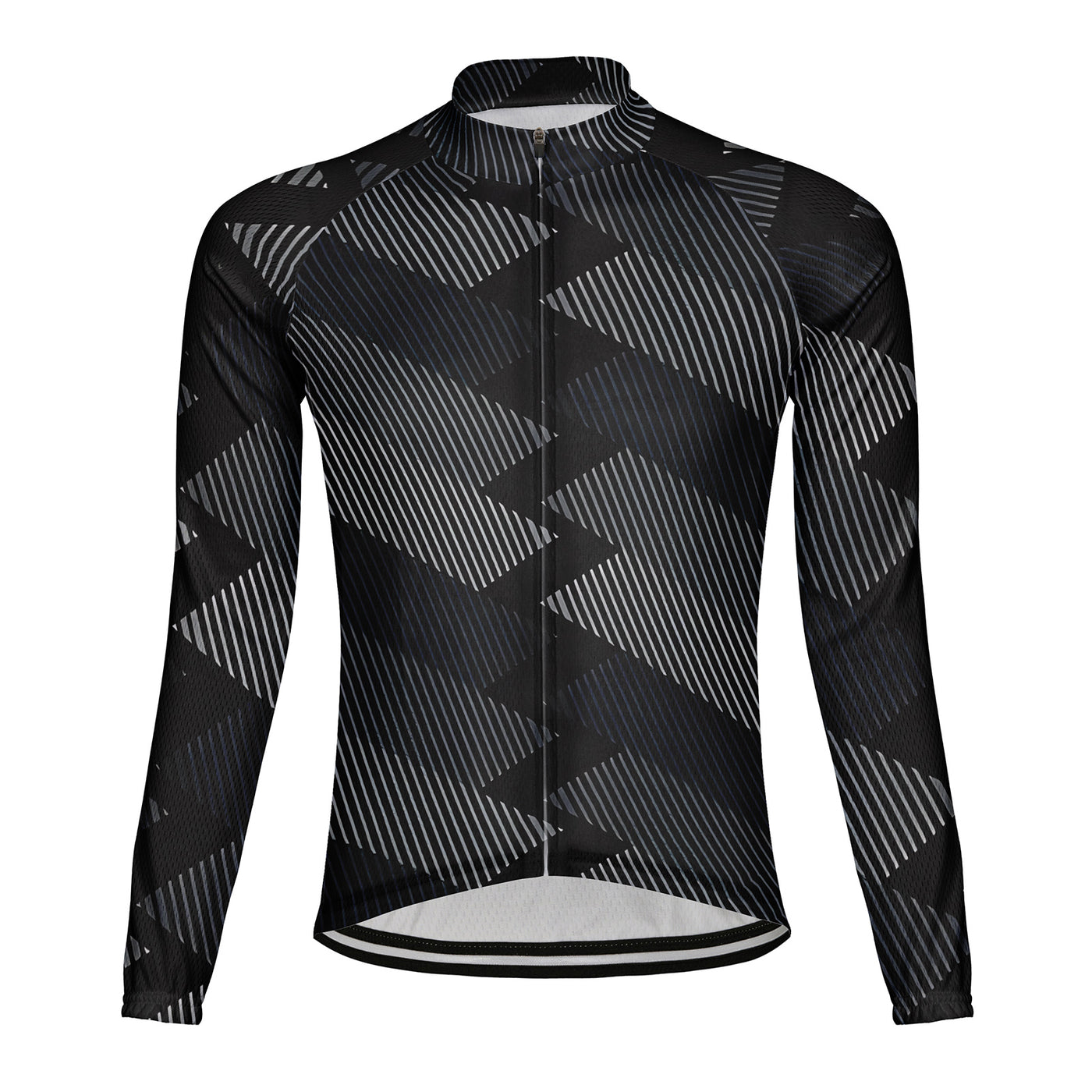 Customized Black And White Striped Staircase Men's Winter Thermal Fleece Cycling Jersey Long Sleeve