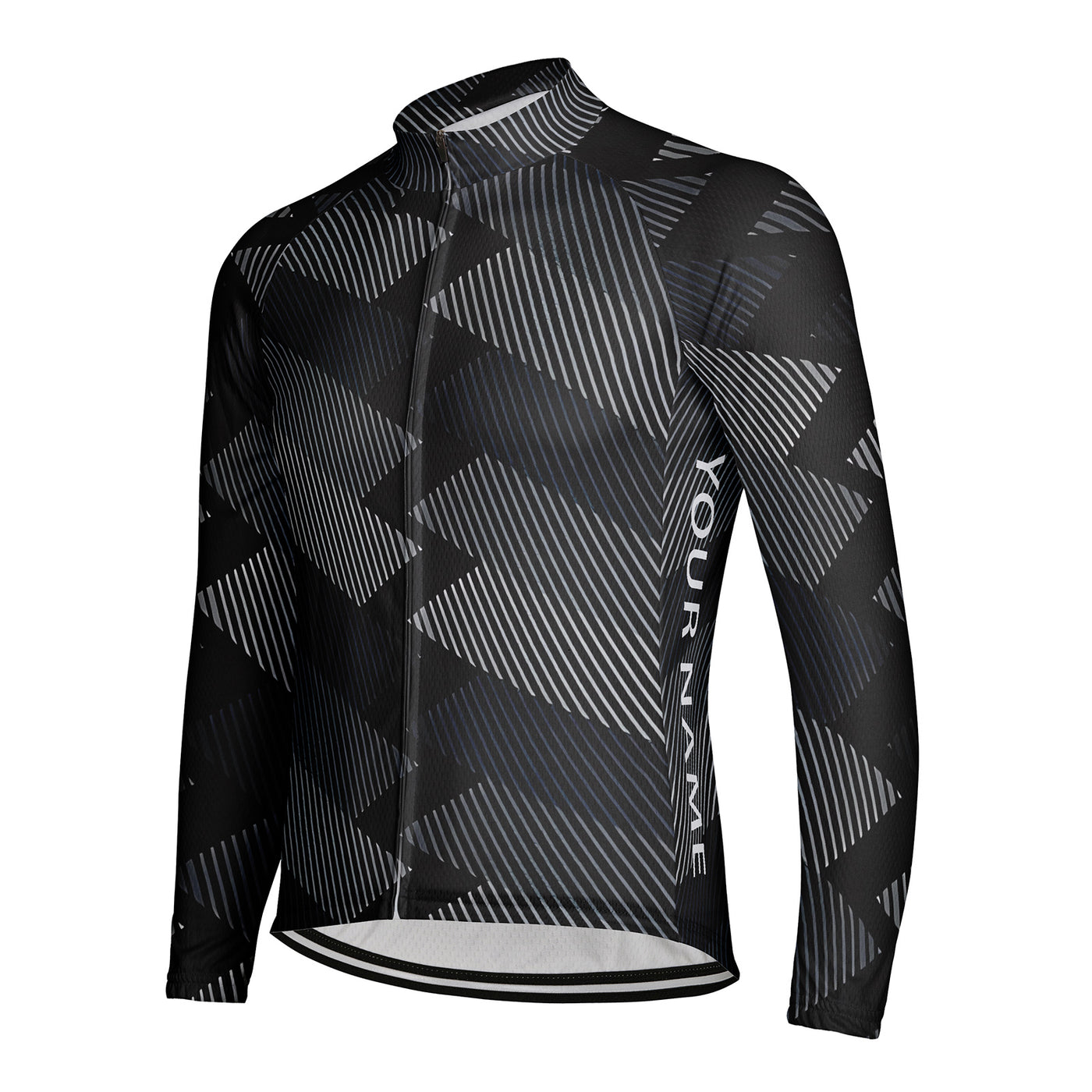 Customized Black And White Striped Staircase Men's Winter Thermal Fleece Cycling Jersey Long Sleeve