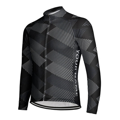 Customized Black And White Striped Staircase Men's Winter Thermal Fleece Cycling Jersey Long Sleeve