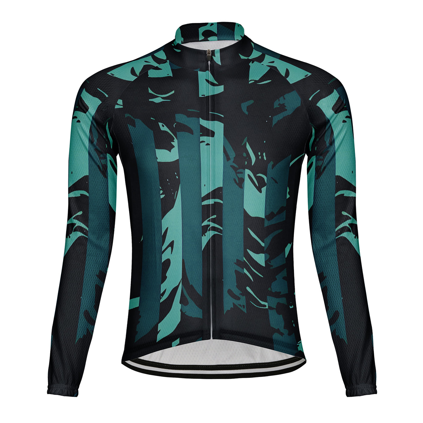 Customized Green Stripe Men's Winter Thermal Fleece Cycling Jersey Long Sleeve
