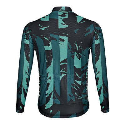Customized Green Stripe Men's Winter Thermal Fleece Cycling Jersey Long Sleeve