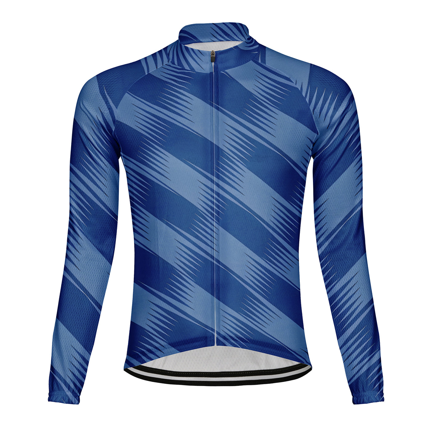 Customized Blue Shadow Twill Men's Winter Thermal Fleece Cycling Jersey Long Sleeve
