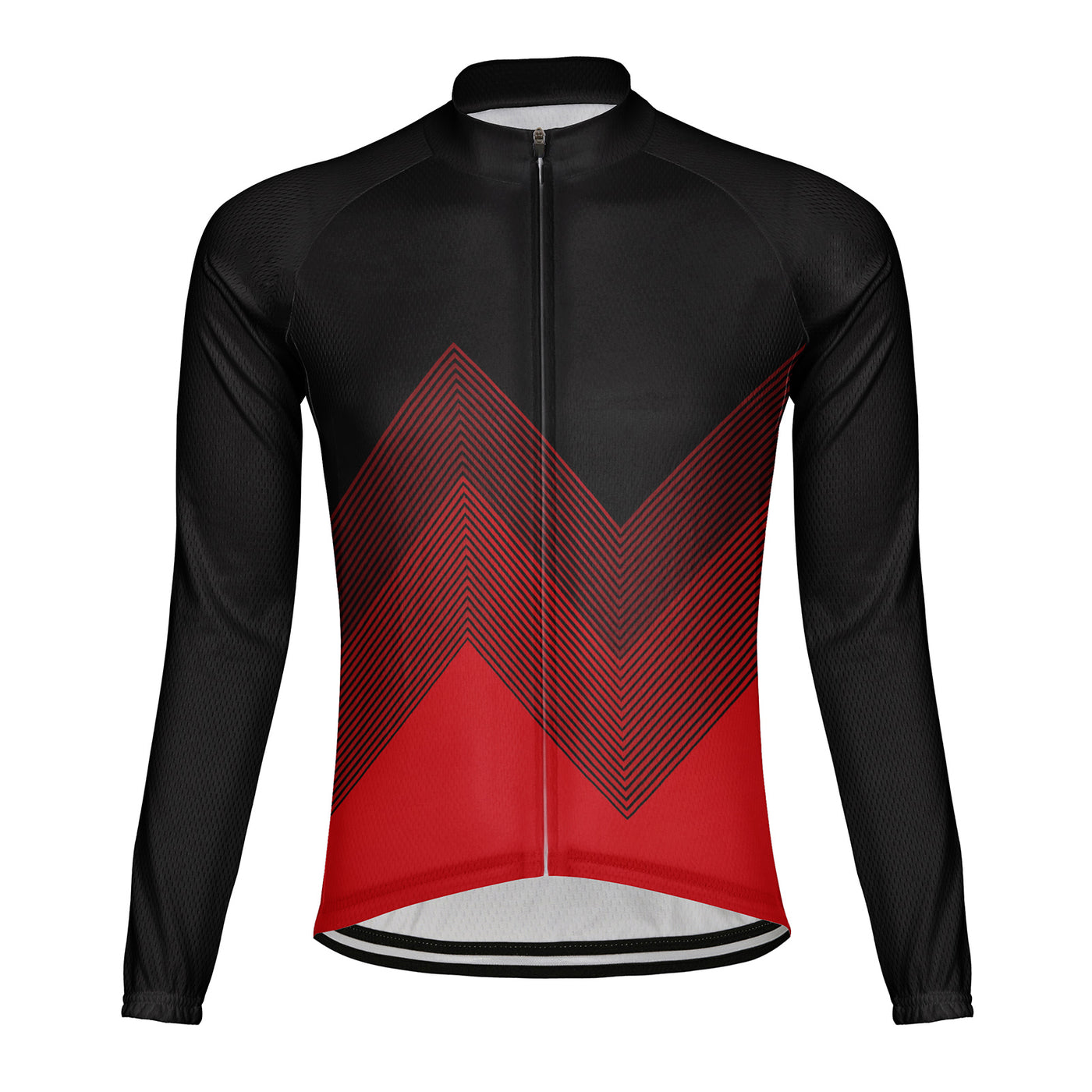Customized Red Rhyme Line Men's Winter Thermal Fleece Cycling Jersey Long Sleeve