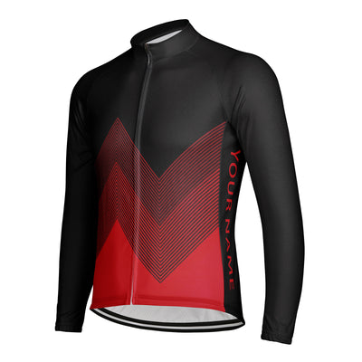 Customized Red Rhyme Line Men's Winter Thermal Fleece Cycling Jersey Long Sleeve