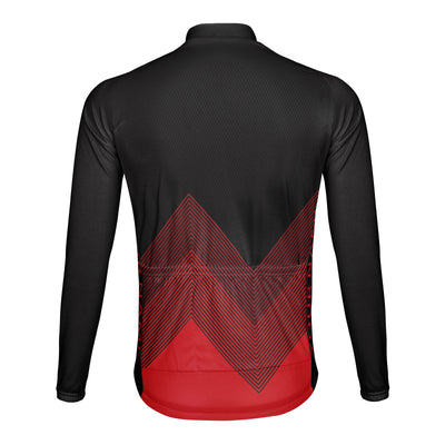 Customized Red Rhyme Line Men's Winter Thermal Fleece Cycling Jersey Long Sleeve