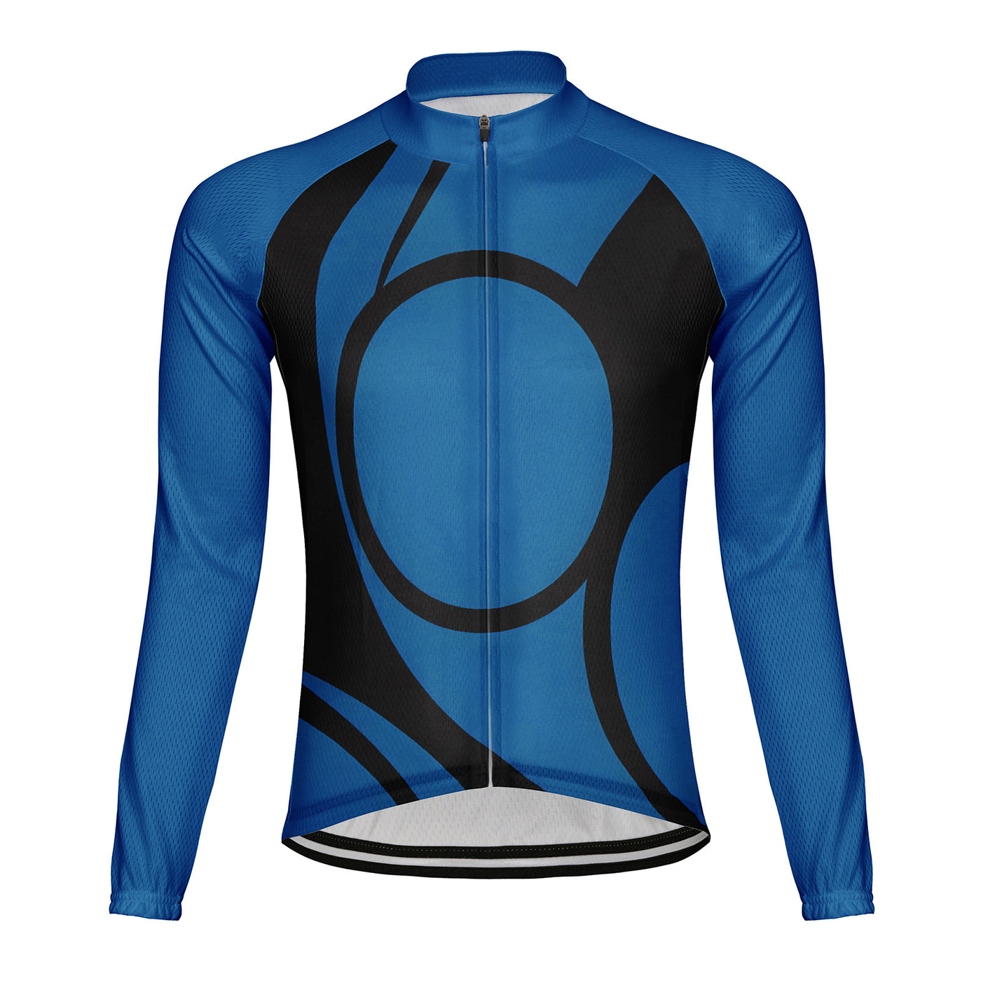 Customized Blue Round Black Line Men's Winter Thermal Fleece Cycling Jersey Long Sleeve