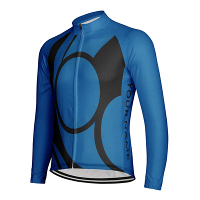 Customized Blue Round Black Line Men's Cycling Jersey Long Sleeve