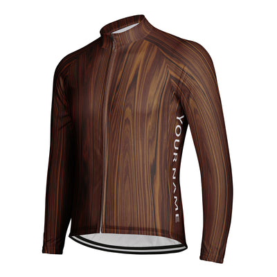 Customized Wood Grain Men's Winter Thermal Fleece Cycling Jersey Long Sleeve