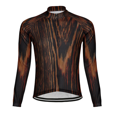 Customized Wood Grain Men's Cycling Jersey Long Sleeve