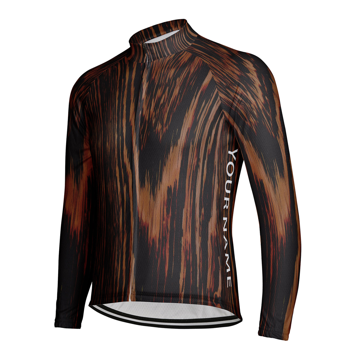 Customized Wood Grain Men's Winter Thermal Fleece Cycling Jersey Long Sleeve