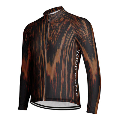Customized Wood Grain Men's Winter Thermal Fleece Cycling Jersey Long Sleeve
