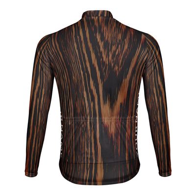Customized Wood Grain Men's Winter Thermal Fleece Cycling Jersey Long Sleeve