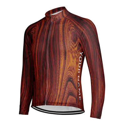 Customized Wood Grain Men's Cycling Jersey Long Sleeve