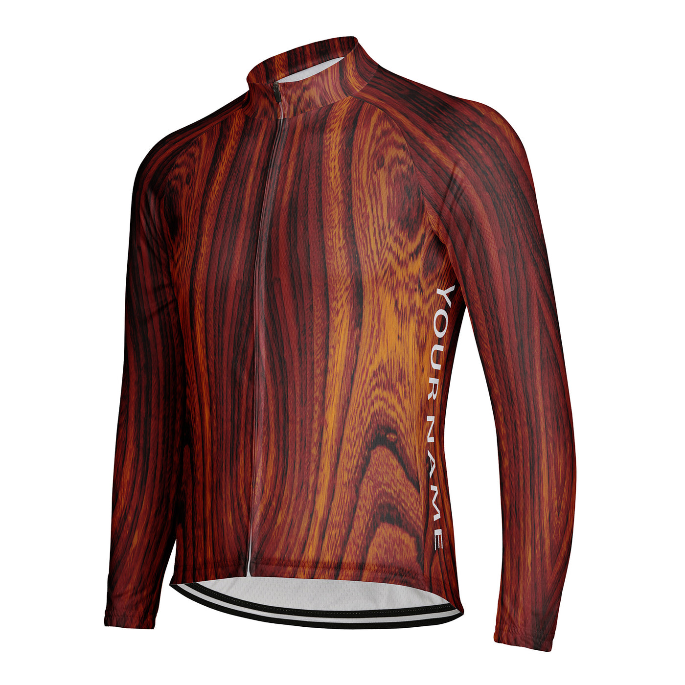 Customized Wood Grain Men's Winter Thermal Fleece Cycling Jersey Long Sleeve