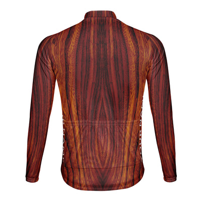 Customized Wood Grain Men's Winter Thermal Fleece Cycling Jersey Long Sleeve