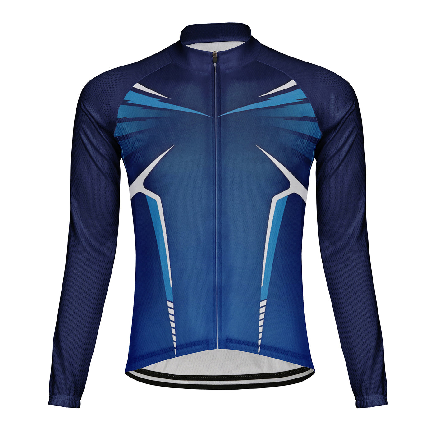 Customized Deep Blue Symmetrical Line Men's Winter Thermal Fleece Cycling Jersey Long Sleeve