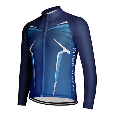 Customized Deep Blue Symmetrical Line Men's Cycling Jersey Long Sleeve