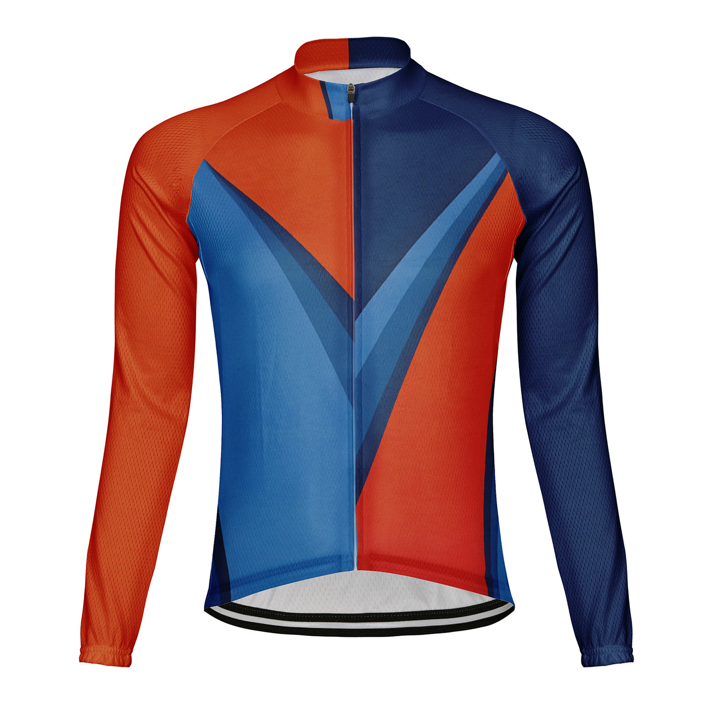 Customized Blue Orange Geometric Puzzle Men's Cycling Jersey Long Sleeve