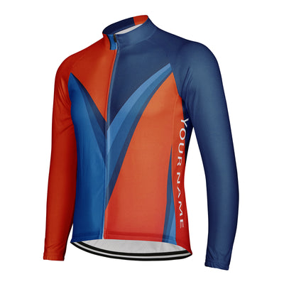 Customized Blue Orange Geometric Puzzle Men's Cycling Jersey Long Sleeve