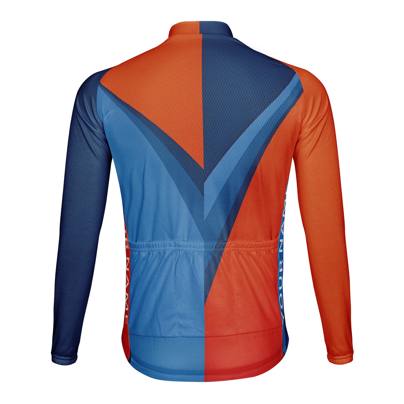 Customized Blue Orange Geometric Puzzle Men's Winter Thermal Fleece Cycling Jersey Long Sleeve