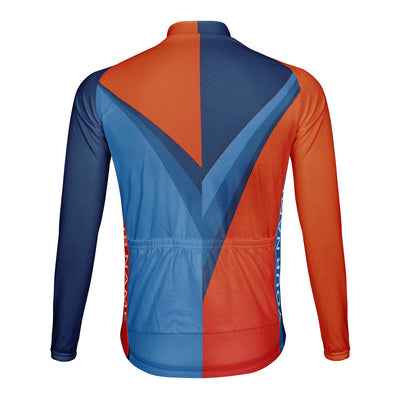 Customized Blue Orange Geometric Puzzle Men's Winter Thermal Fleece Cycling Jersey Long Sleeve