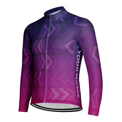Customized Purple Pink Arrow Gradient Men's Winter Thermal Fleece Cycling Jersey Long Sleeve