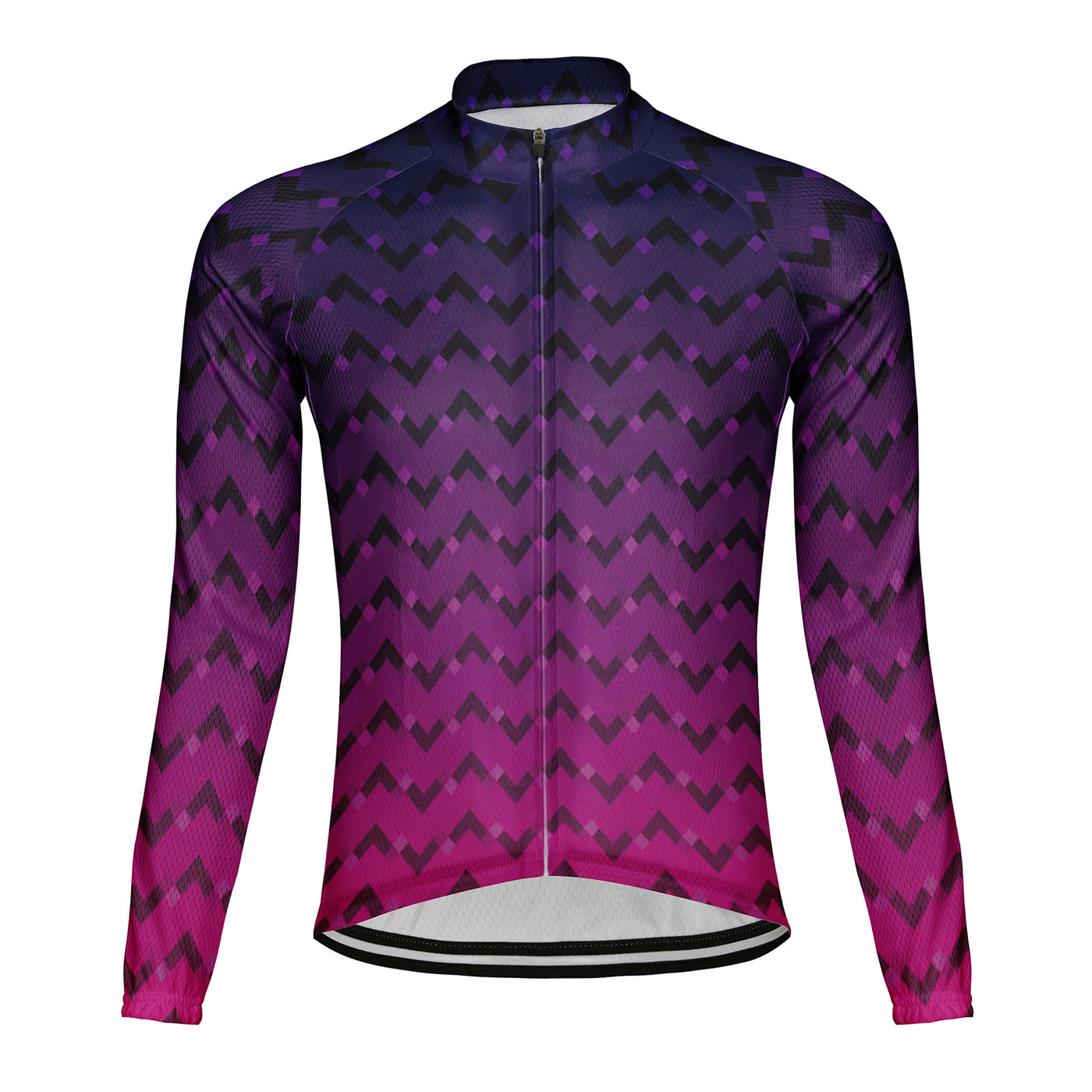 Customized Purple Pink Gradient Wavy Line Men's Winter Thermal Fleece Cycling Jersey Long Sleeve