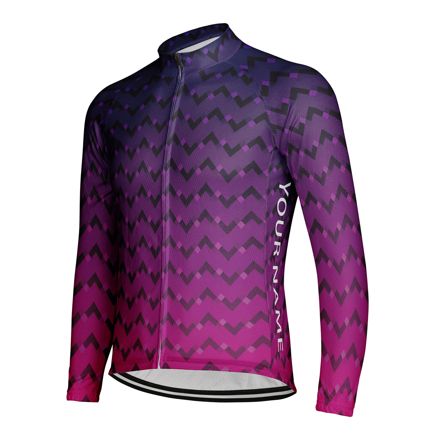 Customized Purple Pink Gradient Wavy Line Men's Cycling Jersey Long Sleeve